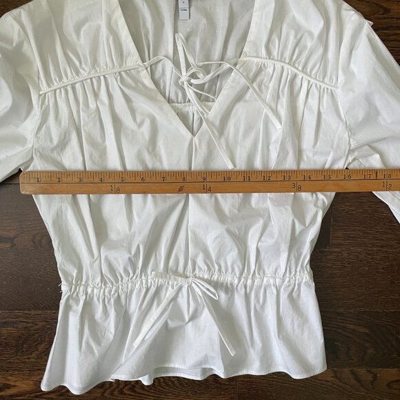 Derek Lam 10 Crosby White Cotton Breanna Gathered Top Blouse-Size 0 - Picture 9 of 10